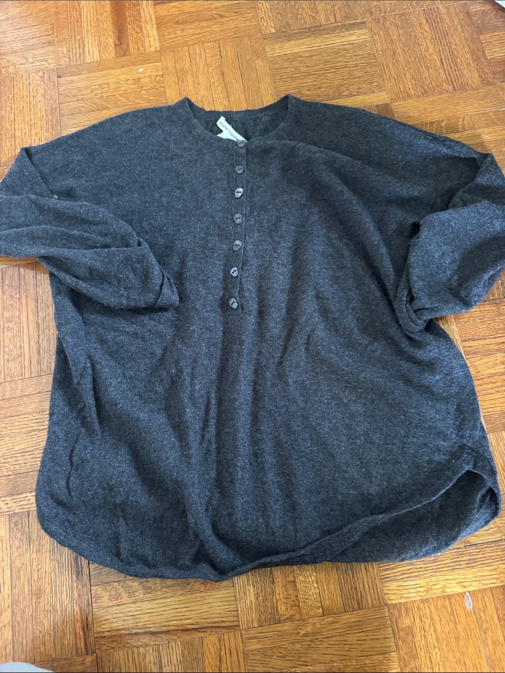 Autumn Cashmere Charcoal Gray Henley-Style Cashmere Sweater